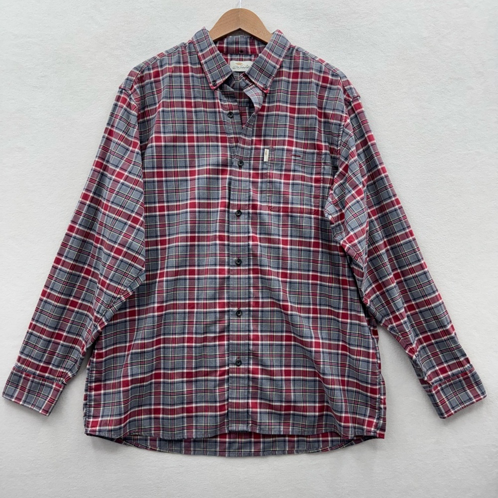 Bob Timberlake Men’s XL Plaid Long Sleeve Cotton Shirt Red Gray